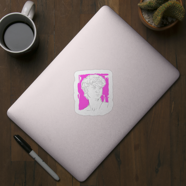Classical Marble Bust Line Art Illustration – Pink Background by denizko
